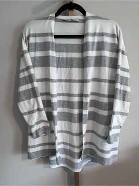Open-Front Striped Cardigan Sweater - White & Gray
